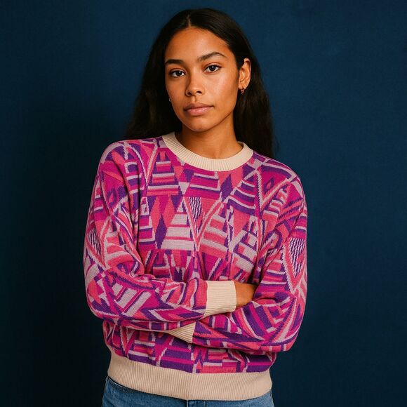 MEISTER Sweaters - Vintage 80s Meister Sweater | Abstract Geometric Knit | Pink Purple Retro Size M